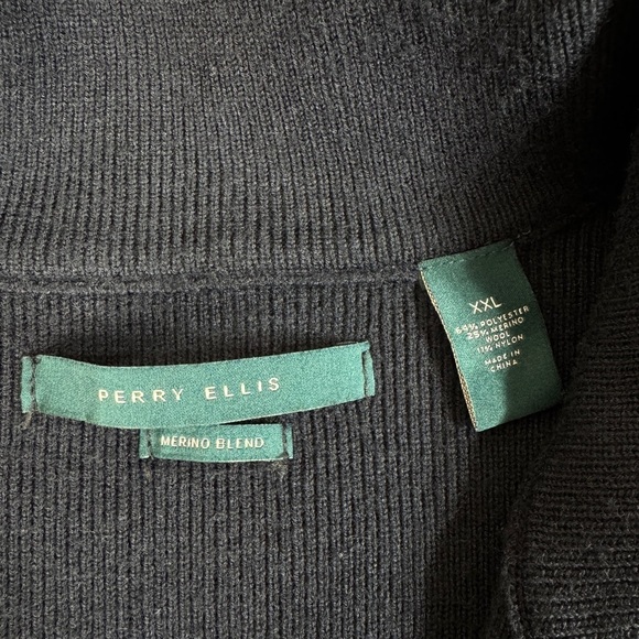 Perry Ellis Sweater Mens 2XL XXL Blue Merino Wool Knit Sweater Casual Full Zip - Picture 8 of 9
